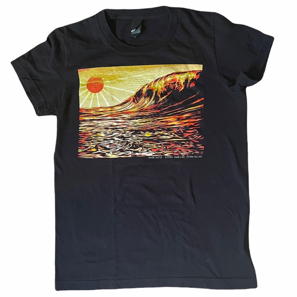 Obey Mens Dark Wave & Rising Sun Black T-shirt Sz S